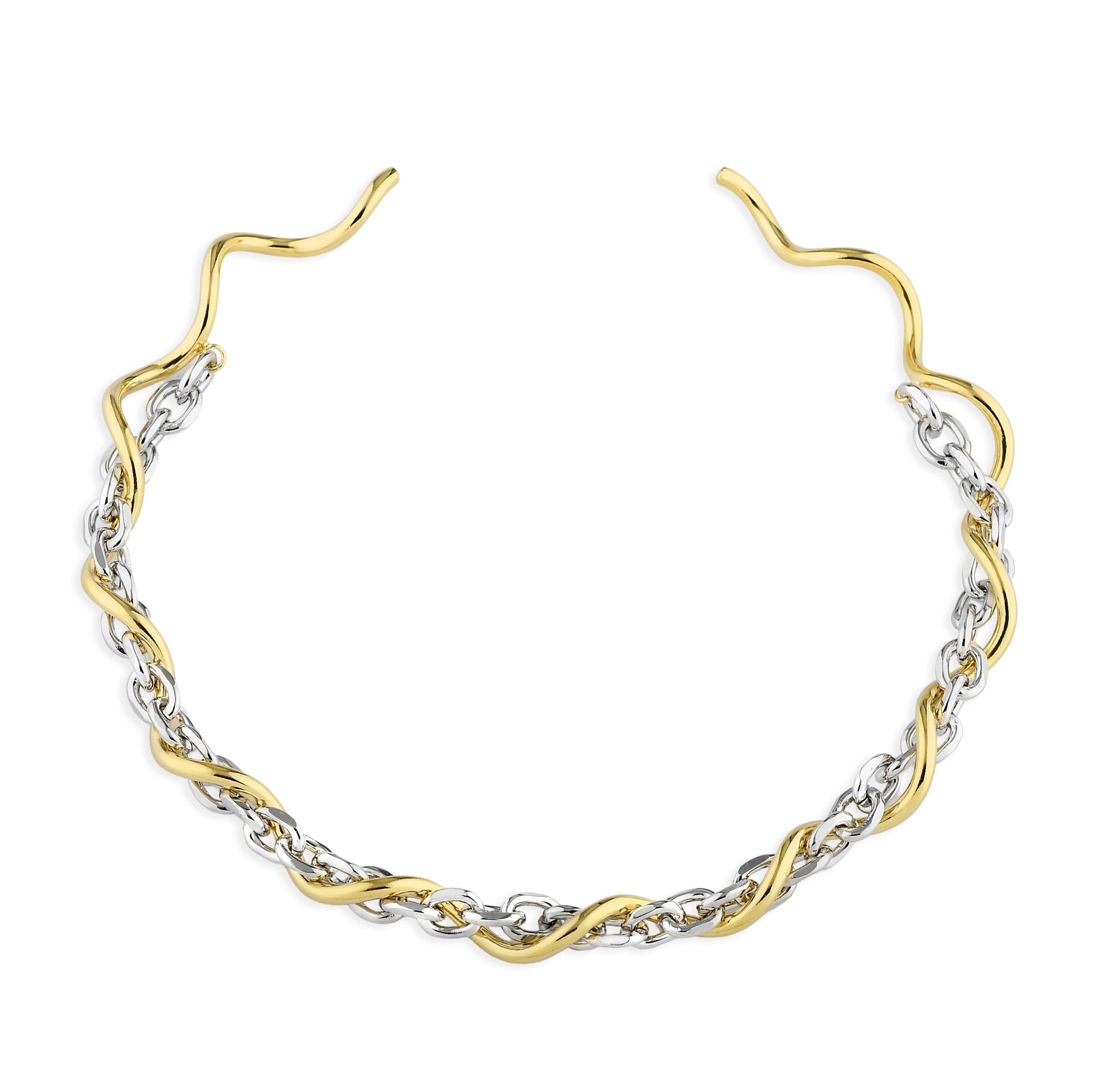 Dual Twist Choker, necklace in 18k gold filled on palladium base