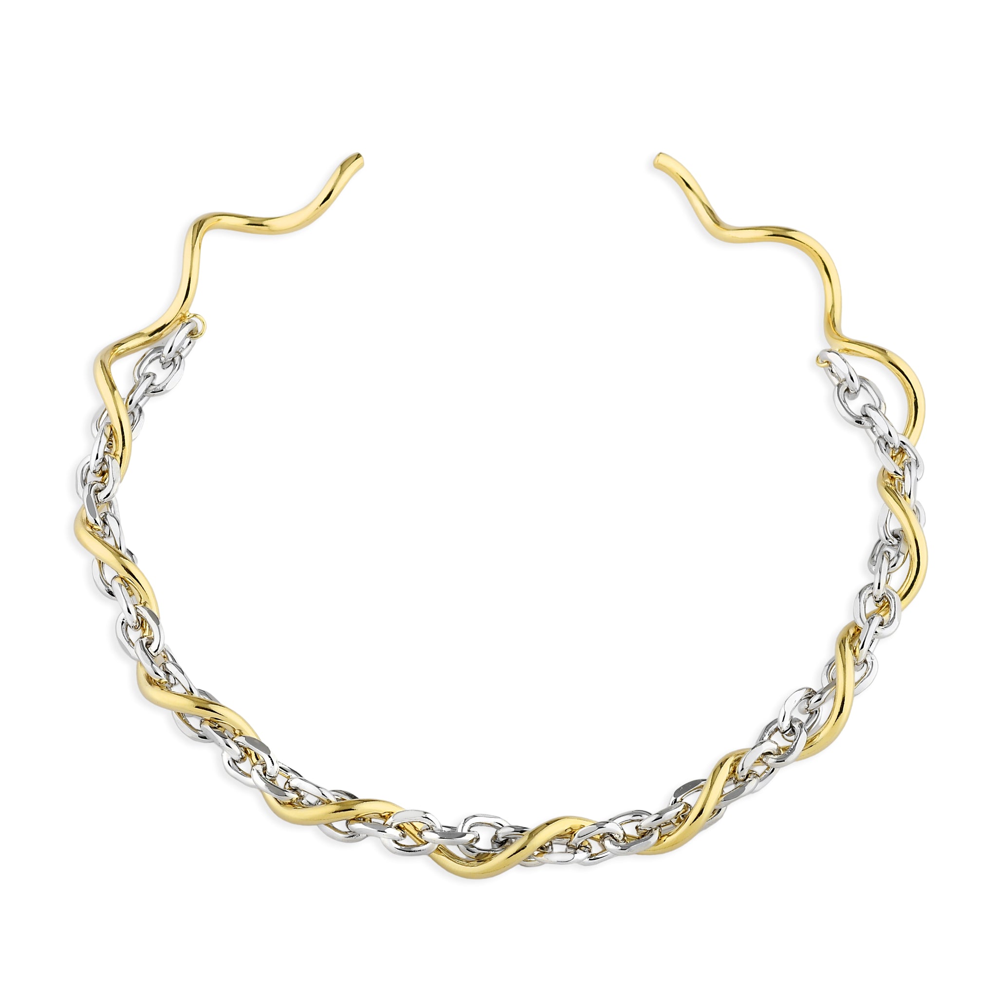 Dual Twist Choker, necklace in 18k gold filled on palladium base